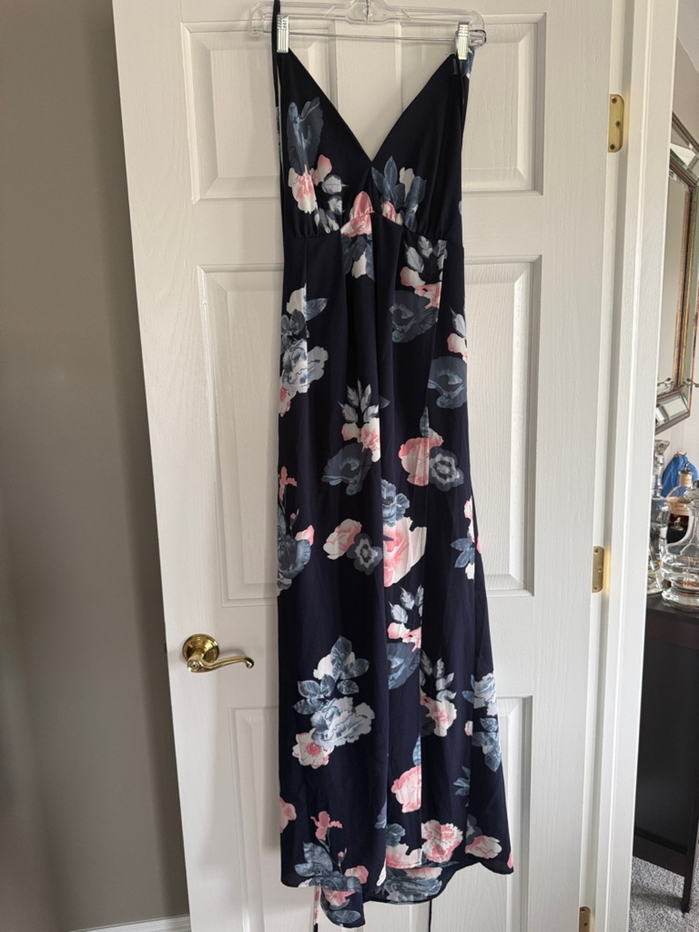 Simplee Apparel Navy Floral Maxi Dress with Pink & Gray Flowers